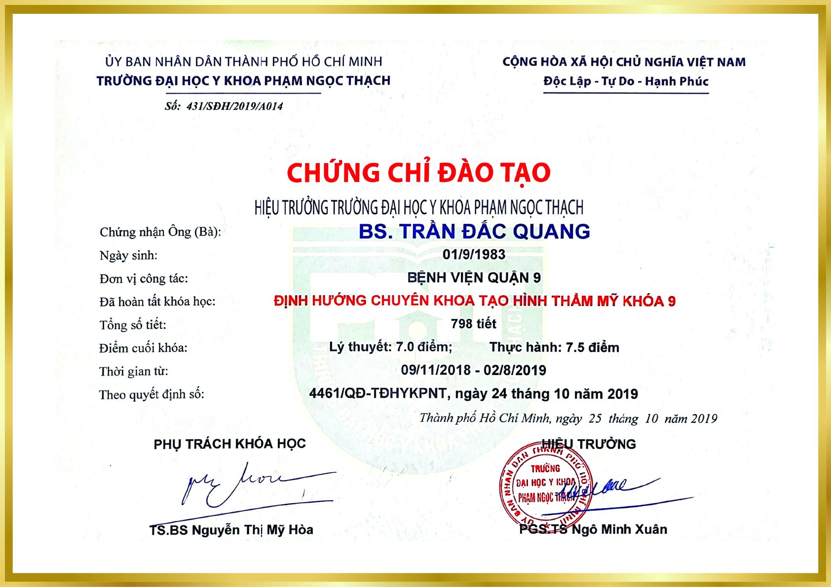 chứng chỉ đào tạo